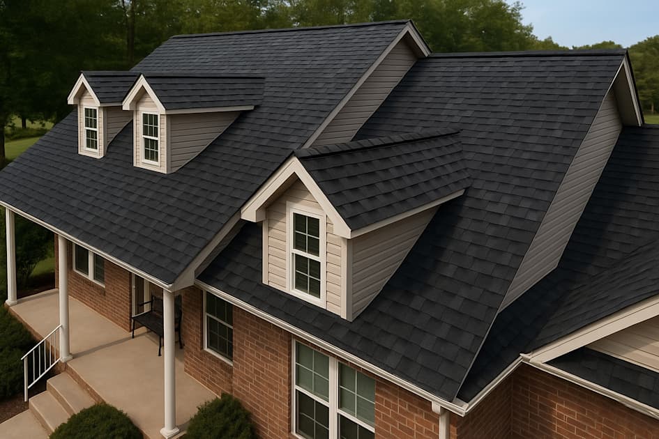 Roof shingles cleaned and painted black by Tri City Painters in Waterloo Ontario